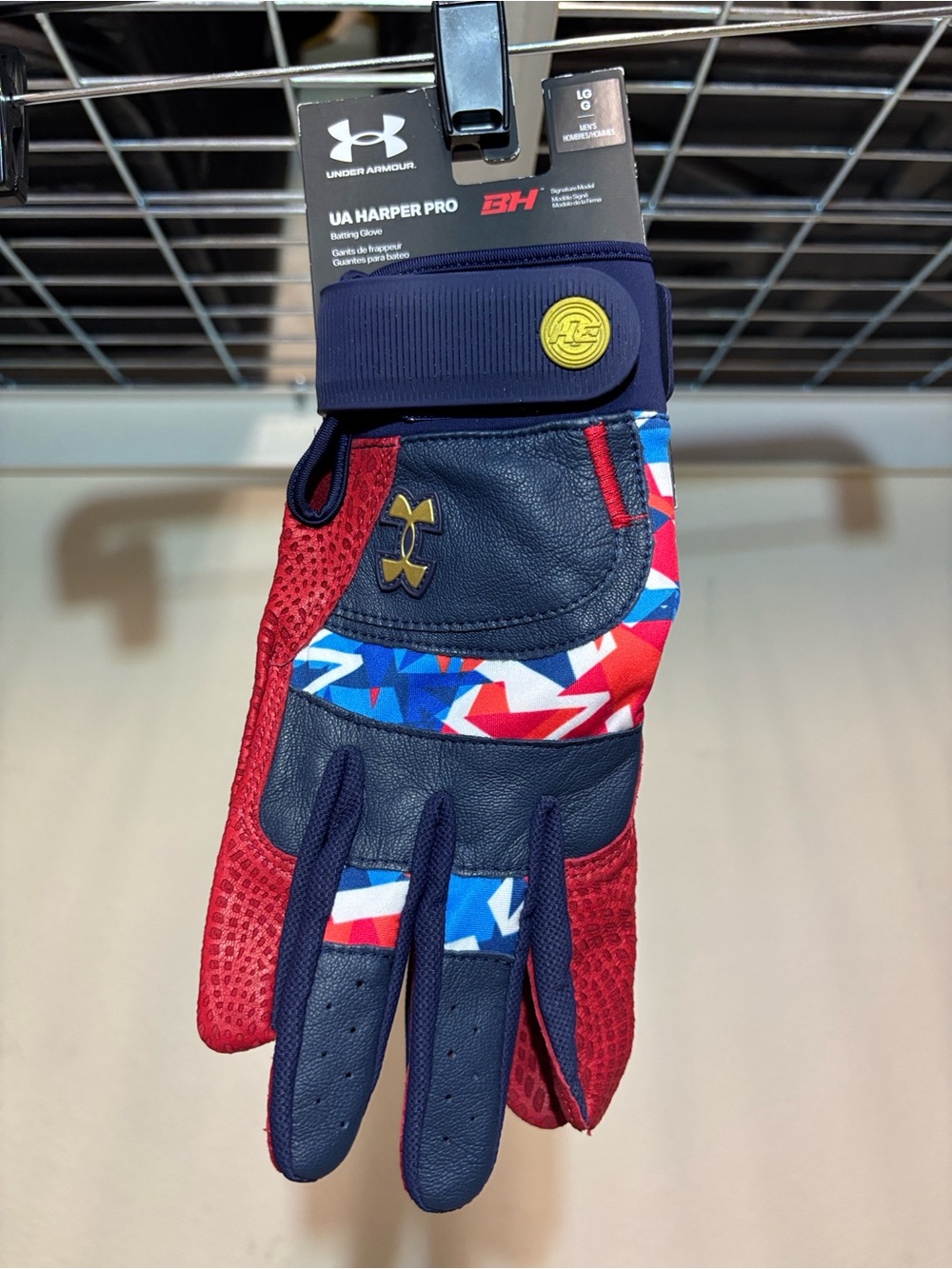 Under Armour Men's Large Harper Pro Red White & Blue Batting Gloves New W/ Tags